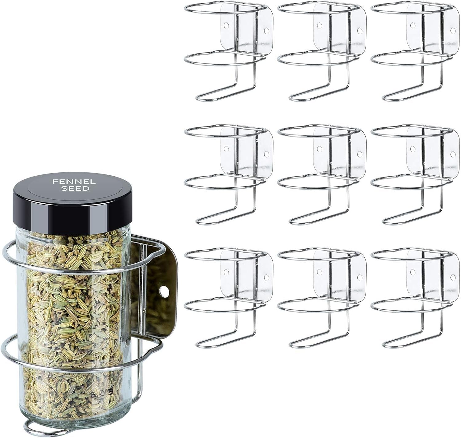 Strong Adhesive Spice Gripper Clips with 360° Support, Non Slip Stainless Steel Spice Rack, Spice Rack Dispenser, Stick or Screw Spice Storage Spice Holder (Silver, 10)