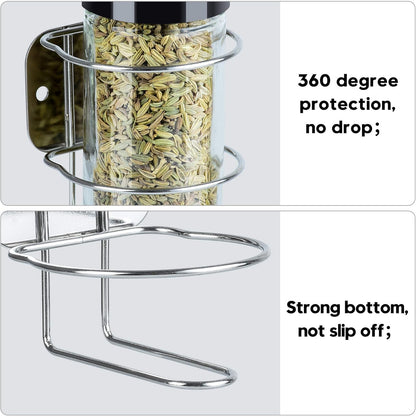 Strong Adhesive Spice Gripper Clips with 360° Support, Non Slip Stainless Steel Spice Rack, Spice Rack Dispenser, Stick or Screw Spice Storage Spice Holder (Silver, 10)